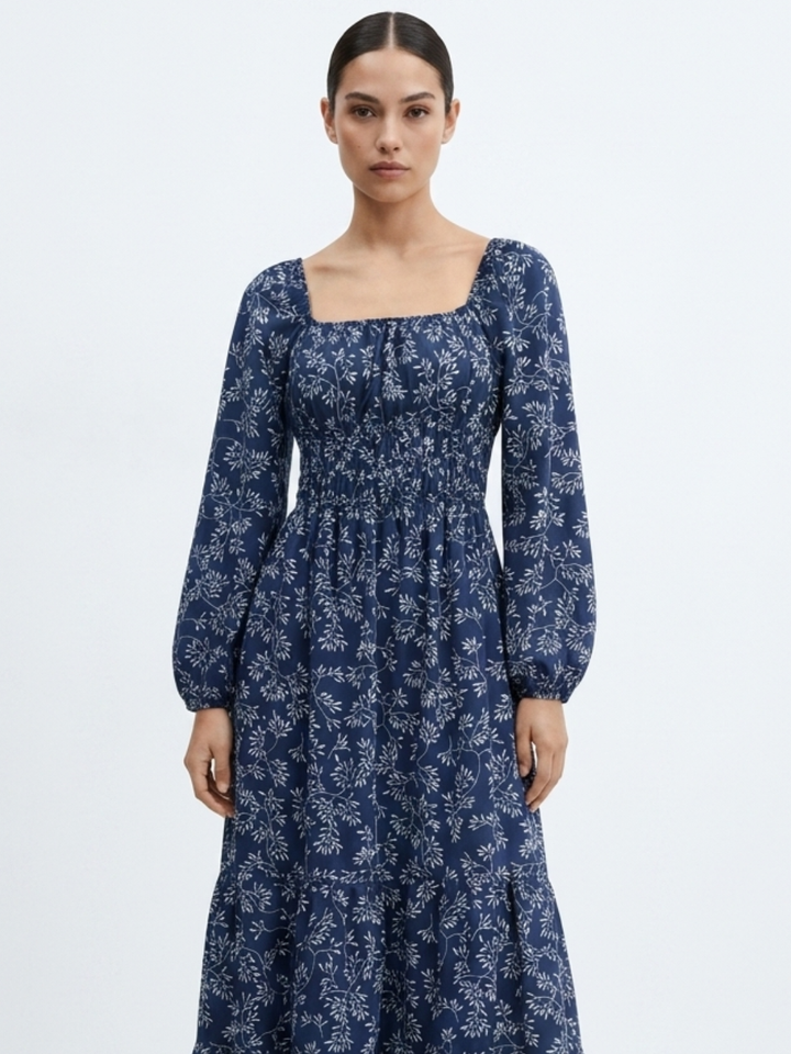 VESTIDO CASUAL LARGO CON FALDA EN TIEMPOS GIORGIA AZUL