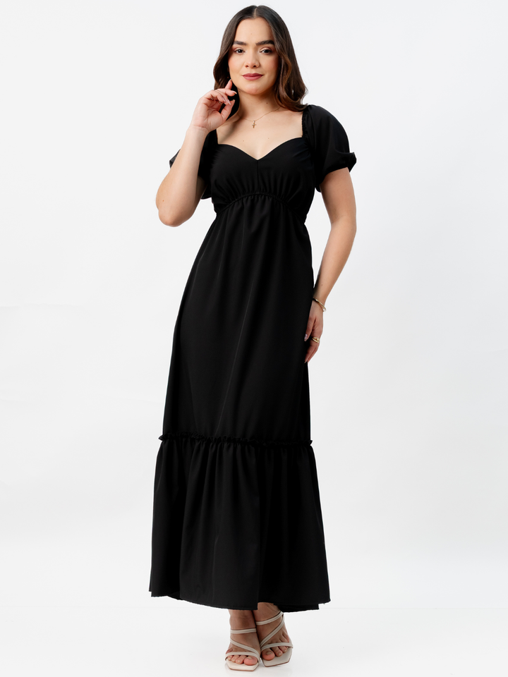 VESTIDO CASUAL LARGO CON BOBO SORAYA NEGRO