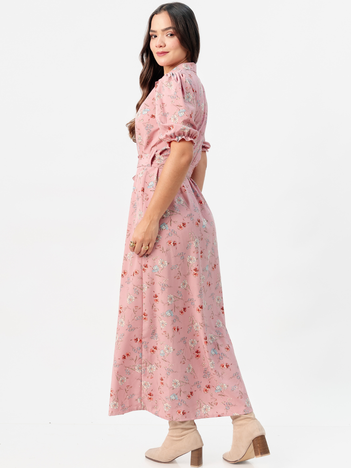 VESTIDO CAMISERO CON CINTURON ASIA ROSA FLOREADO
