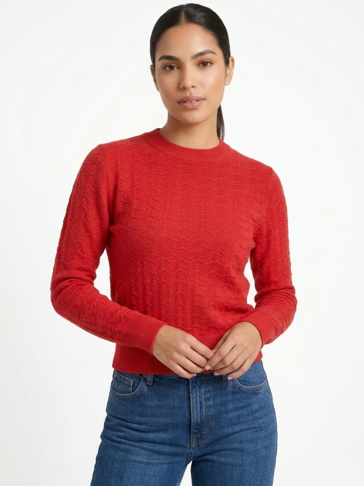 CHOMPA TEJIDA CON CUELLO REDONDO GLORIA ROJO