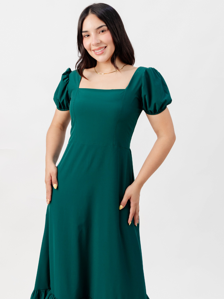 VESTIDO CASUAL CON BOBOS EN LA FALDA RUBI VERDE