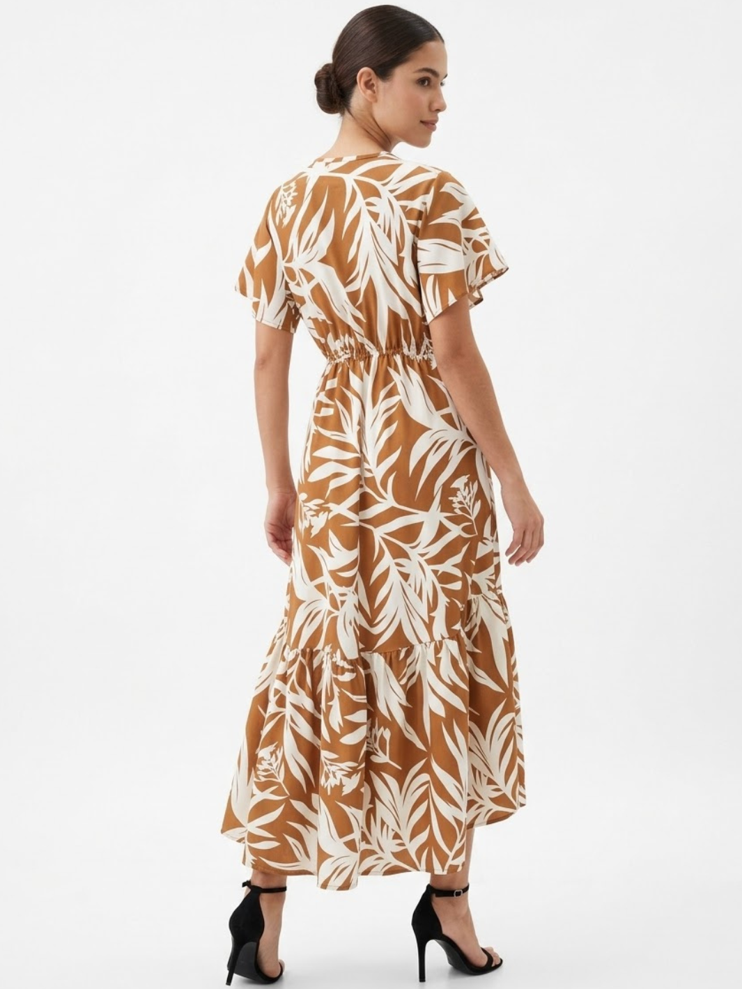 VESTIDO CASUAL CON BOTONES DELANTEROS MONSERRAT CAMEL FLOREADO