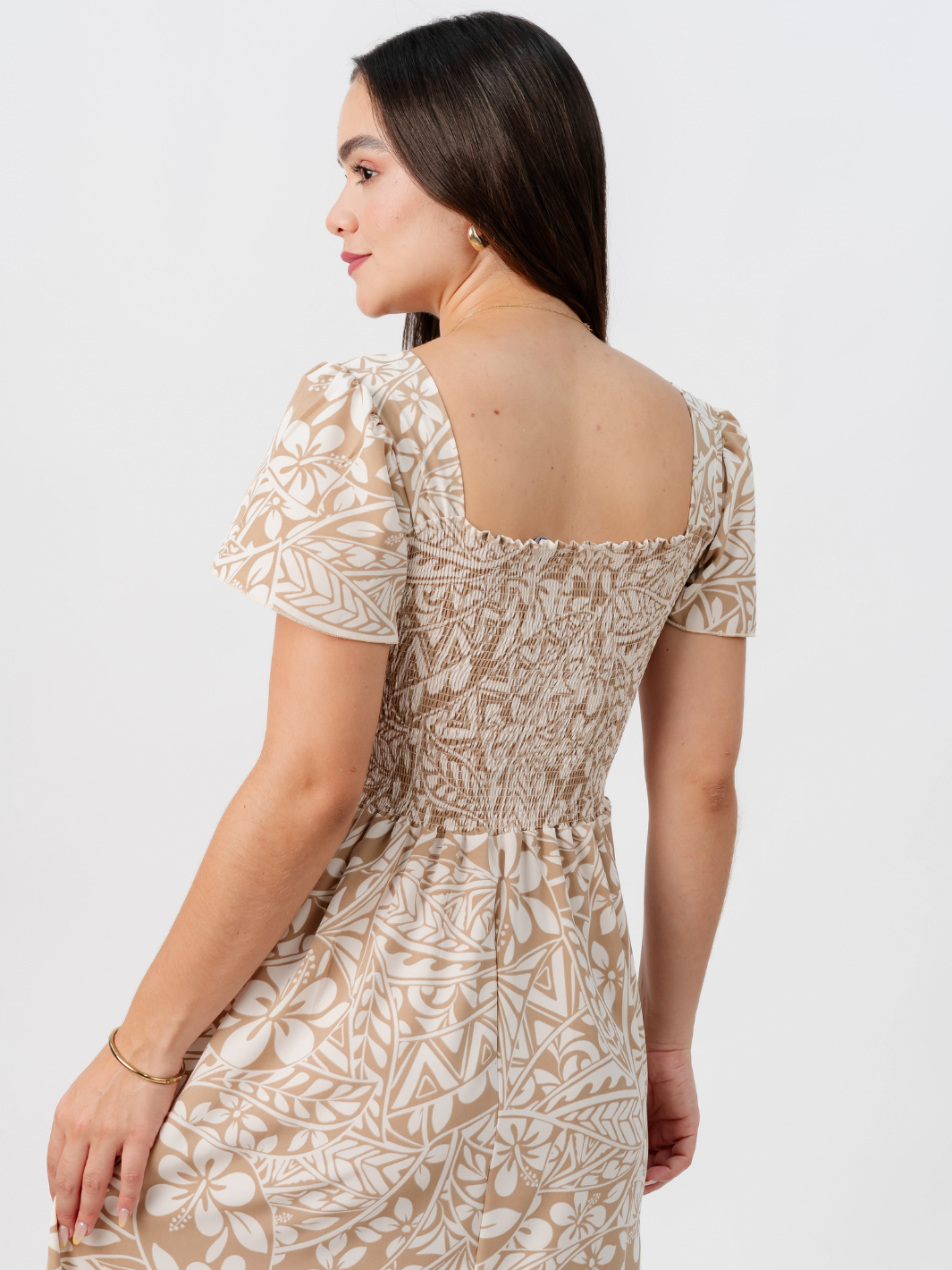 VESTIDO CASUAL LARGO AMELIA NUDE FLOREADO