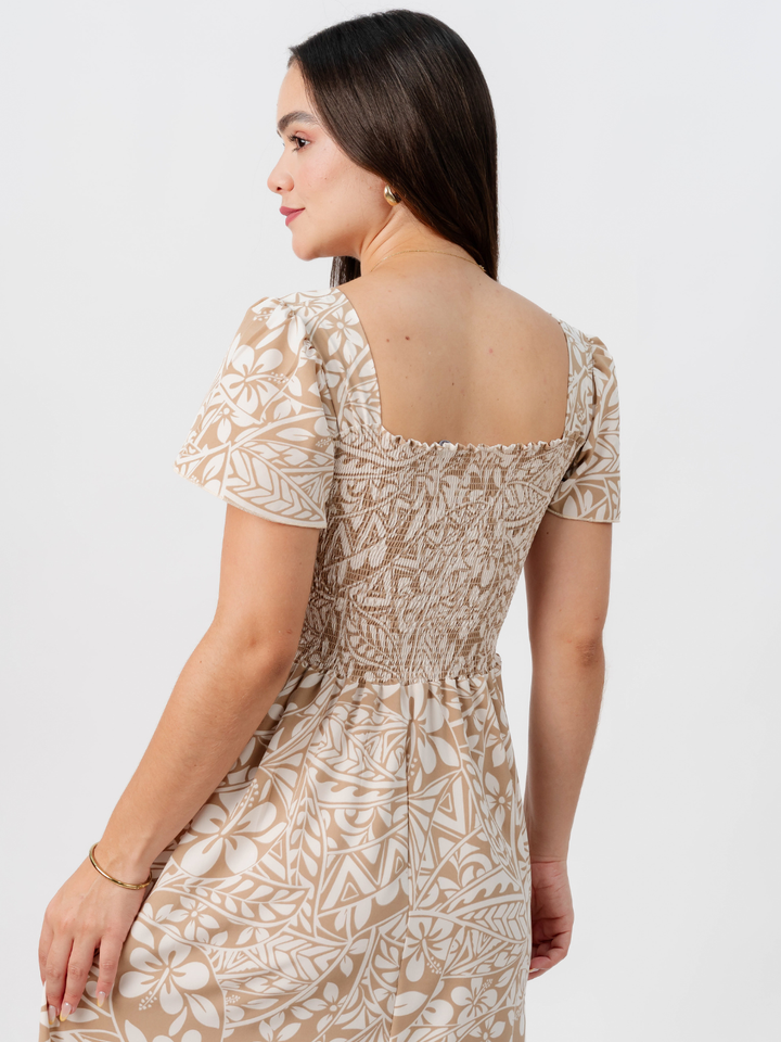 VESTIDO CASUAL LARGO AMELIA NUDE FLOREADO