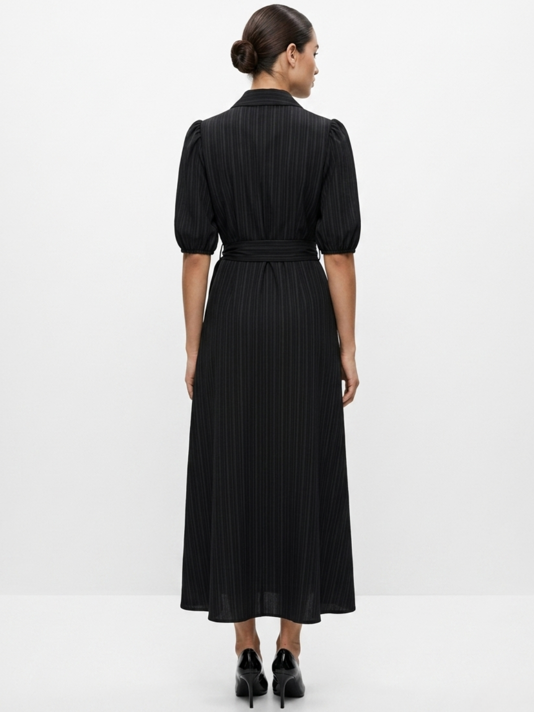 VESTIDO ENVOLVENTE CON CUELLO CAMISERO GRACE NEGRO