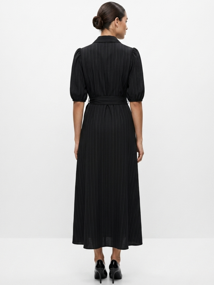 VESTIDO ENVOLVENTE CON CUELLO CAMISERO GRACE NEGRO