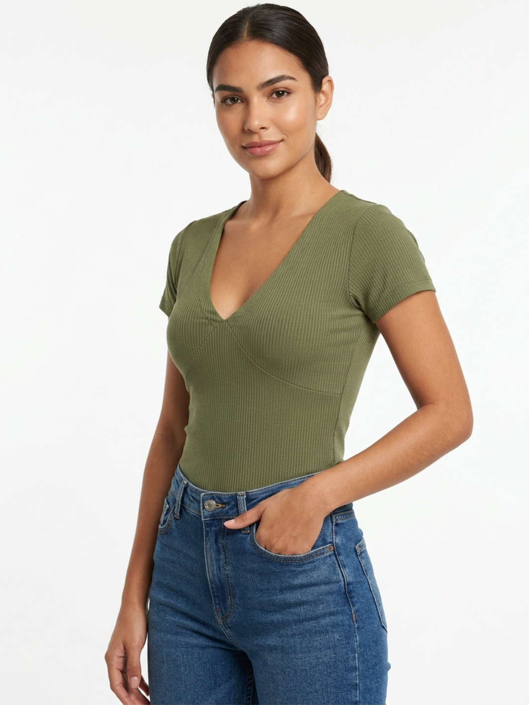 POLO MANGA CORTA CON CUELLO V CARLOTA VERDE