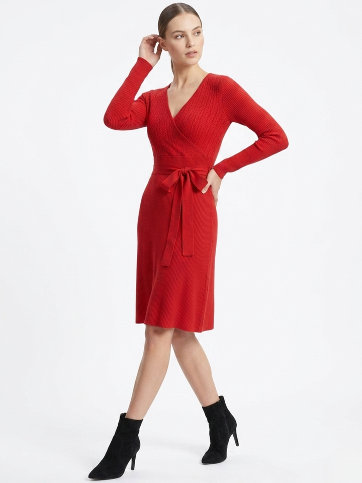 VESTIDO TEJIDO EN CORTE A PALOMA ROJO