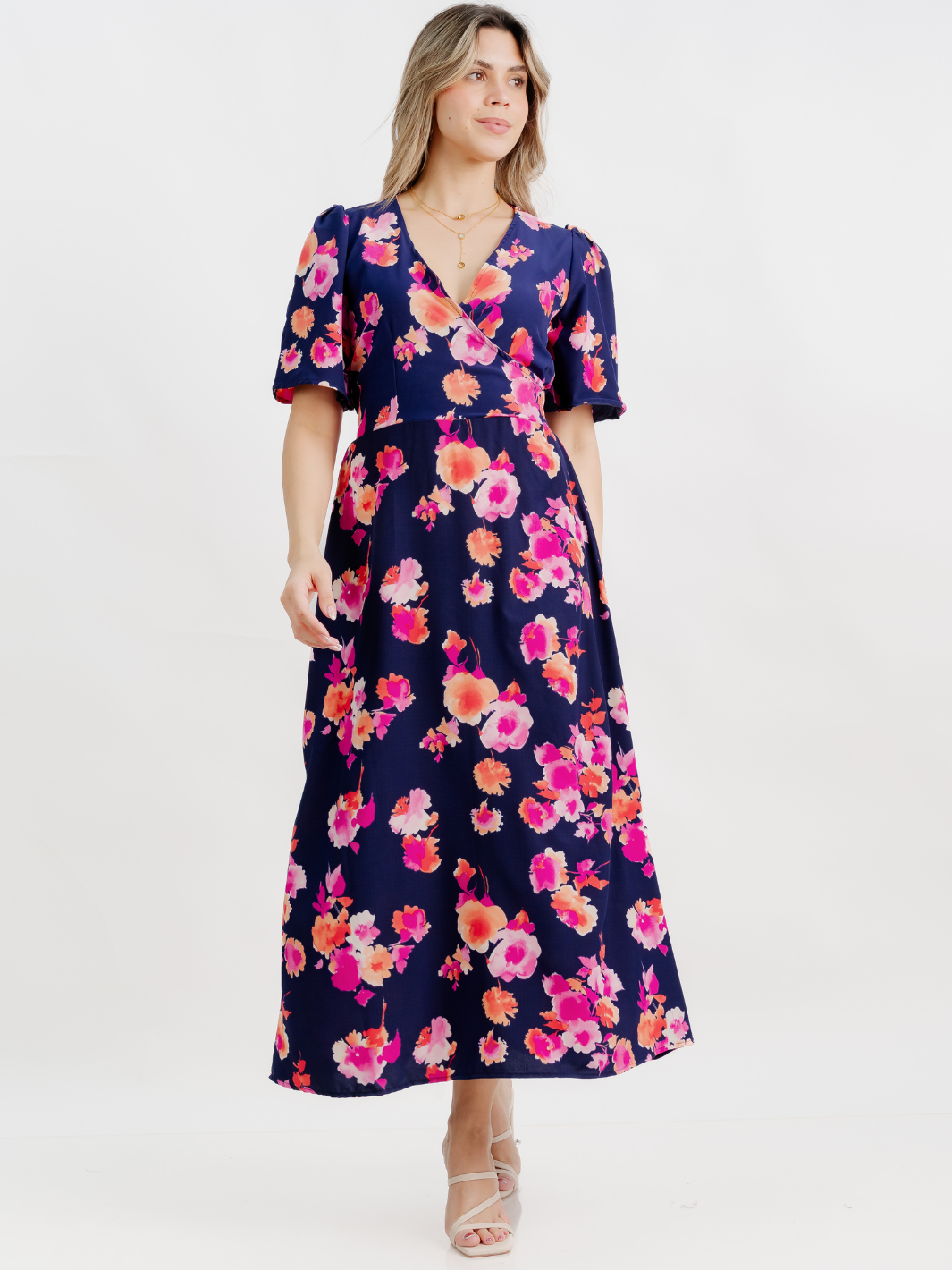 VESTIDO CASUAL LARGO LISA AZUL