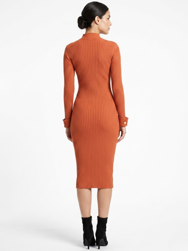 VESTIDO TEJIDO CON CUELLO ALTO MADDI RUST