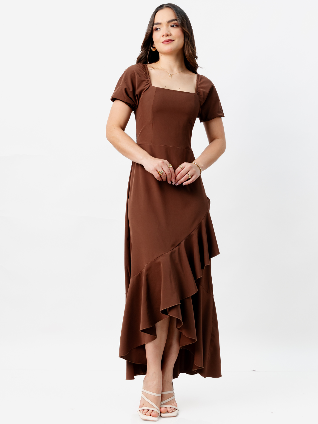 VESTIDO CASUAL LARGO PAOLA CHOCOLATE