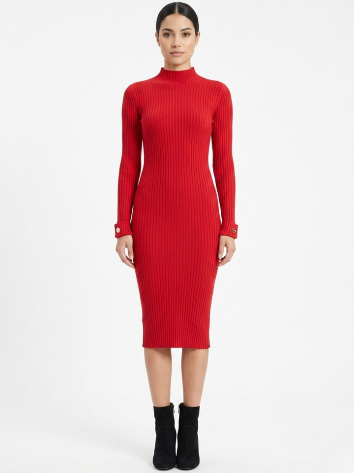 VESTIDO TEJIDO CON CUELLO ALTO MADDI ROJO