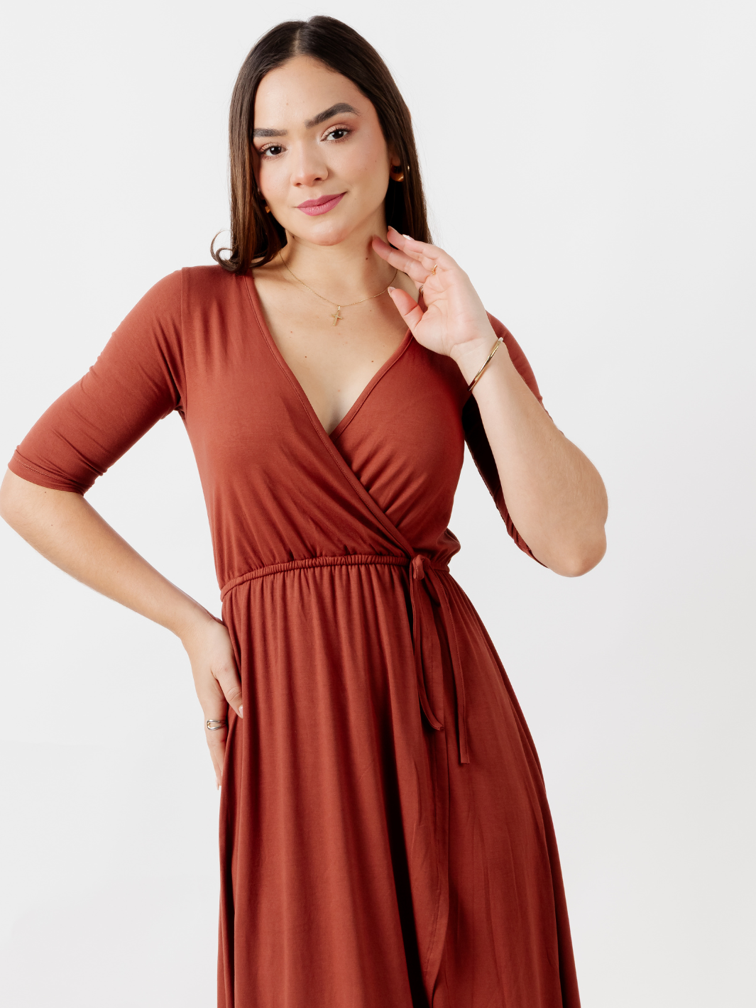 VESTIDO CON MANGA 3/4 GEMMA TERRACOTA
