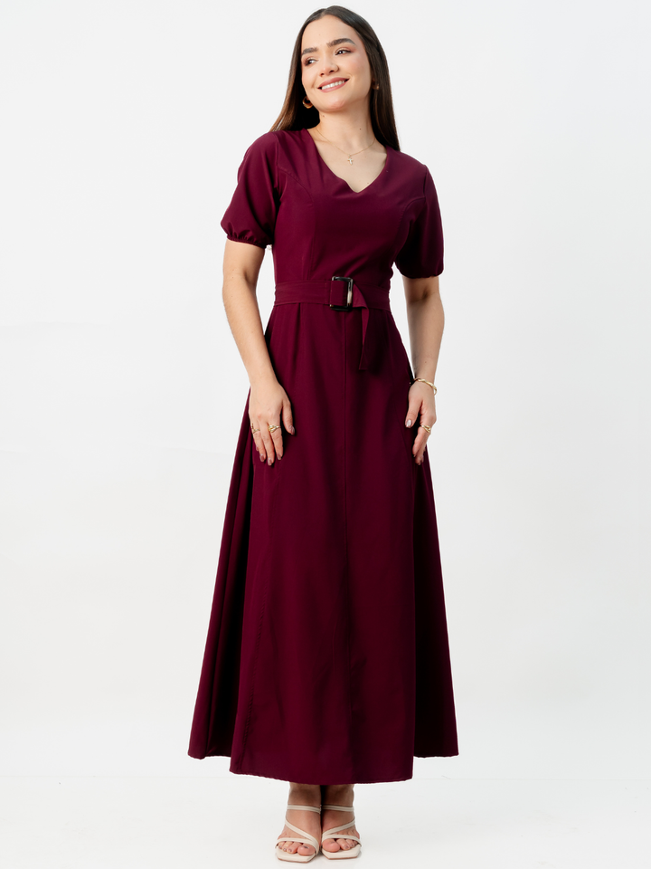 VESTIDO CASUAL LARGO EN CORTE A FERGIE BORGOÑA