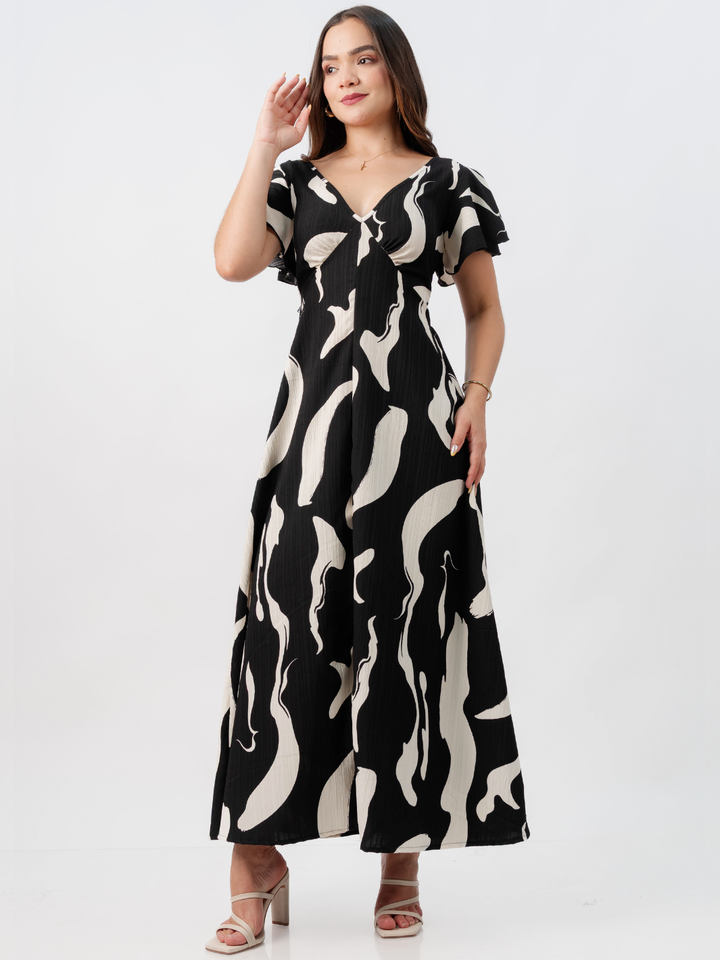 VESTIDO LARGO CORTE A BRENDA NEGRO/PERLA