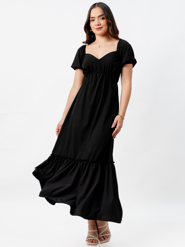 VESTIDO CASUAL LARGO CON BOBO SORAYA NEGRO