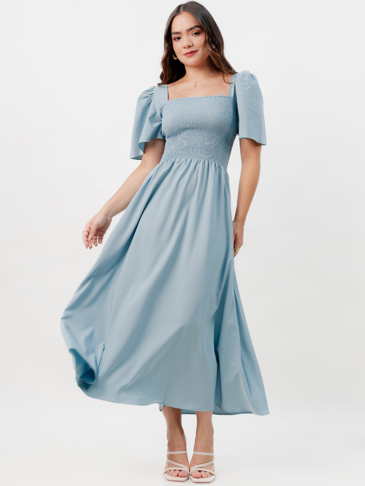 VESTIDO CASUAL LARGO LUCRECIA CEMENTO