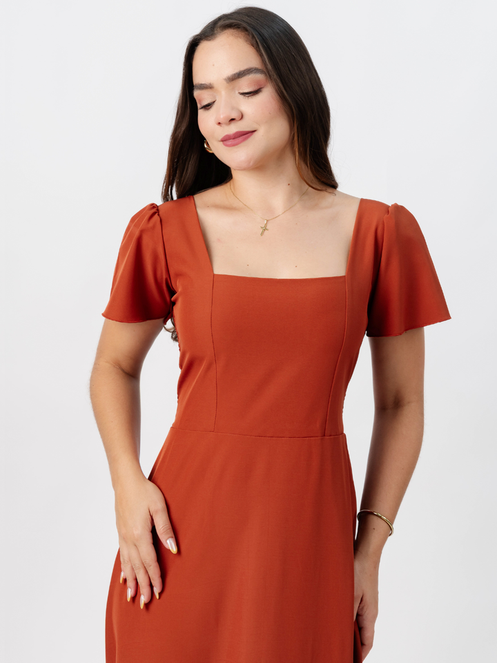 VESTIDO CASUAL LARGO AMELIA RUST