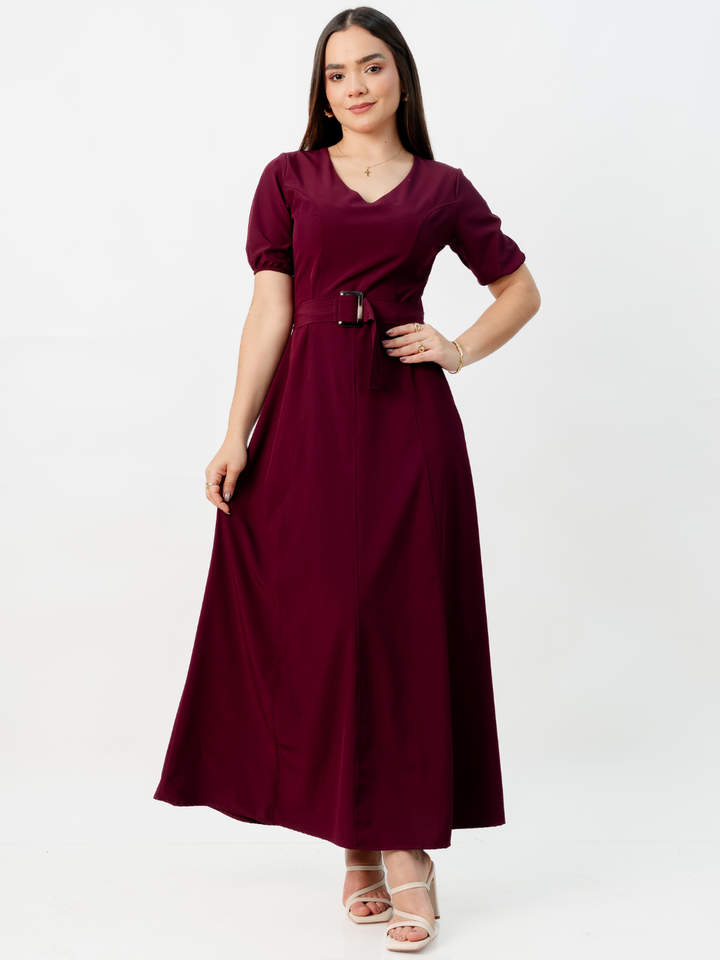 VESTIDO CASUAL LARGO EN CORTE A FERGIE BORGOÑA