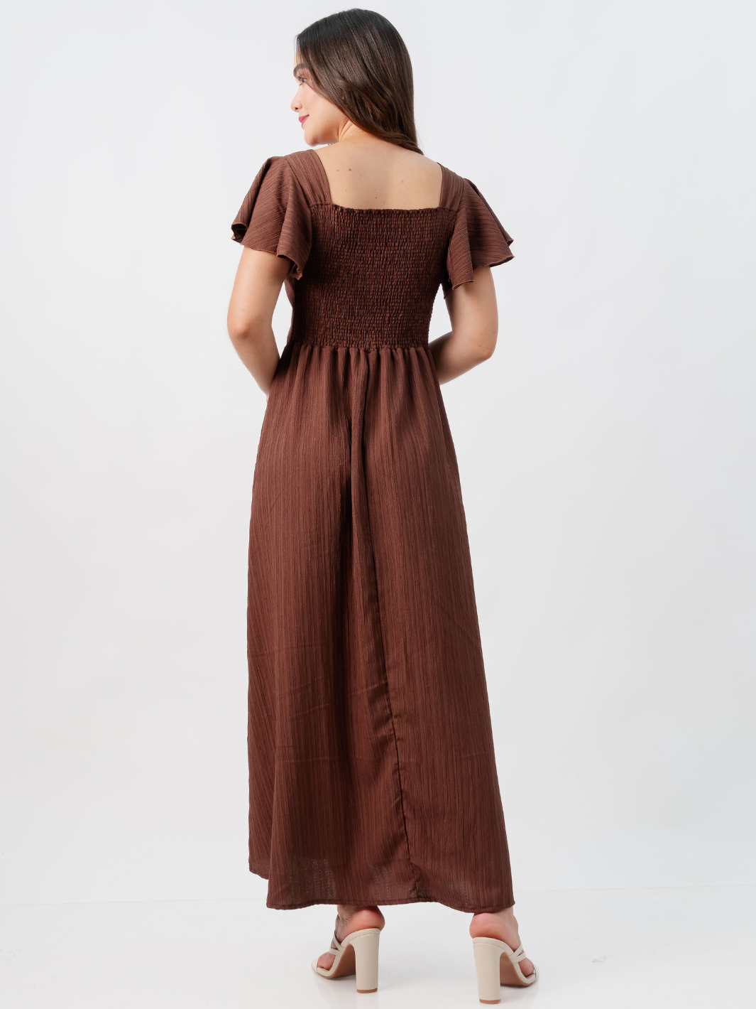 VESTIDO LARGO CORTE A BRENDA CHOCOLATE