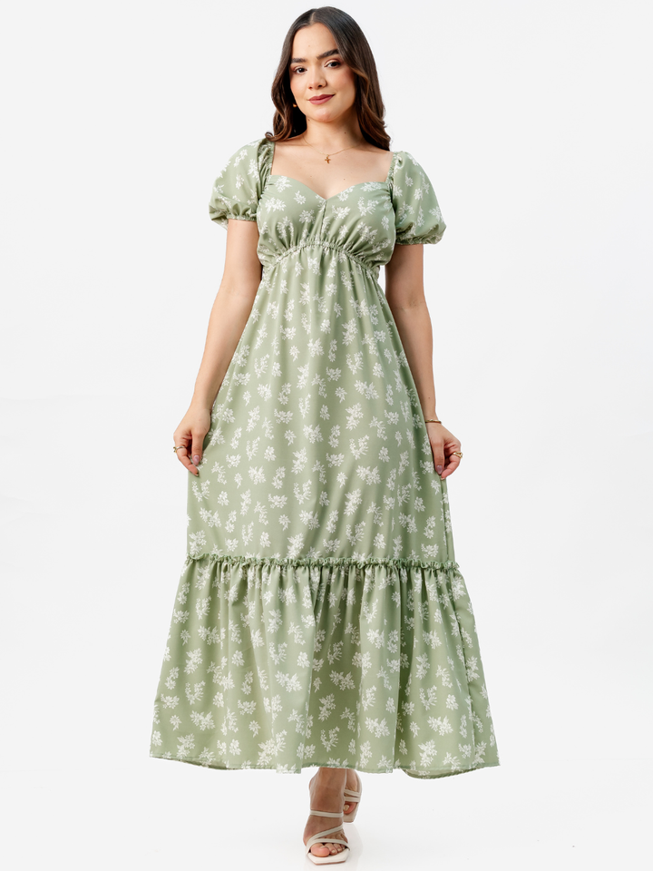 VESTIDO CASUAL LARGO CON BOBO SORAYA VERDE