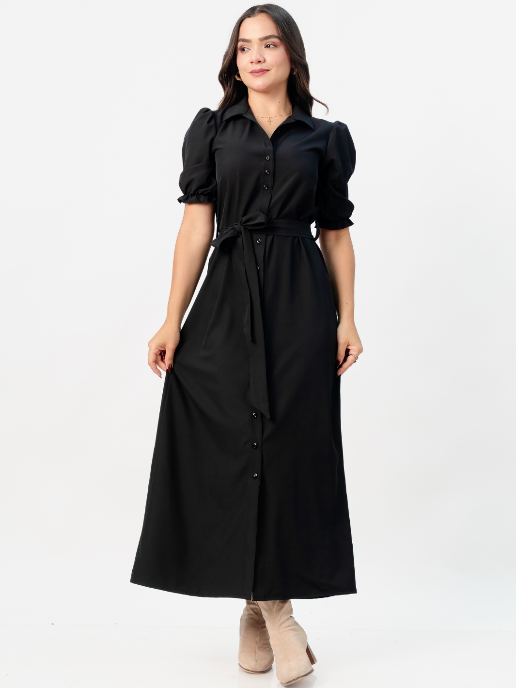 VESTIDO CAMISERO CON CINTURON ASIA NEGRO