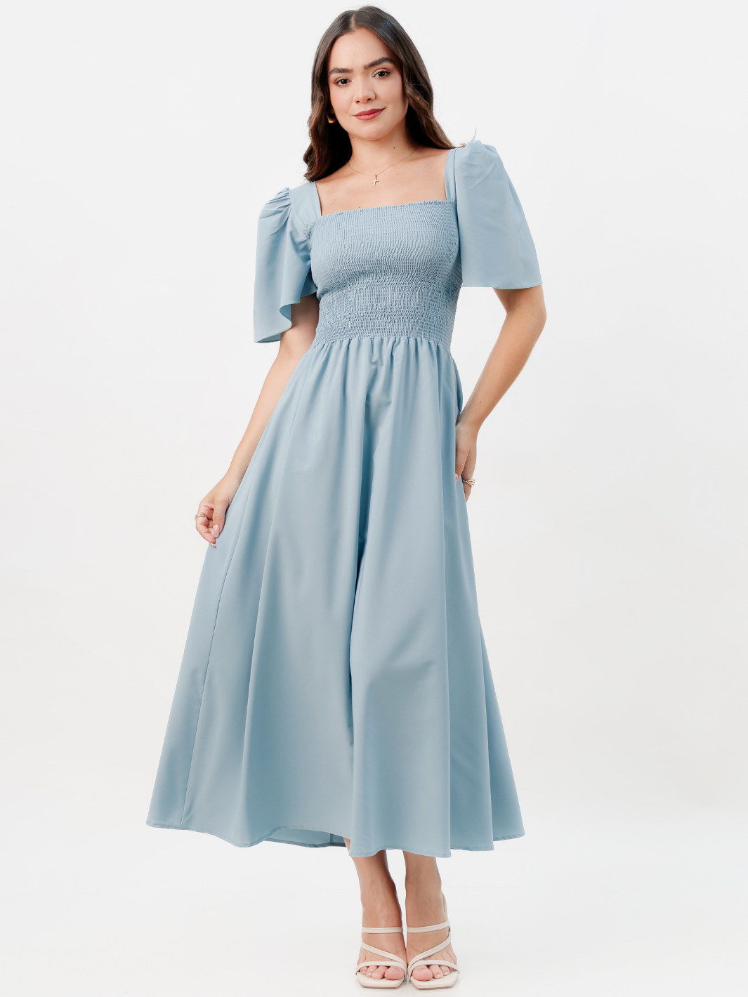 VESTIDO CASUAL LARGO LUCRECIA CEMENTO