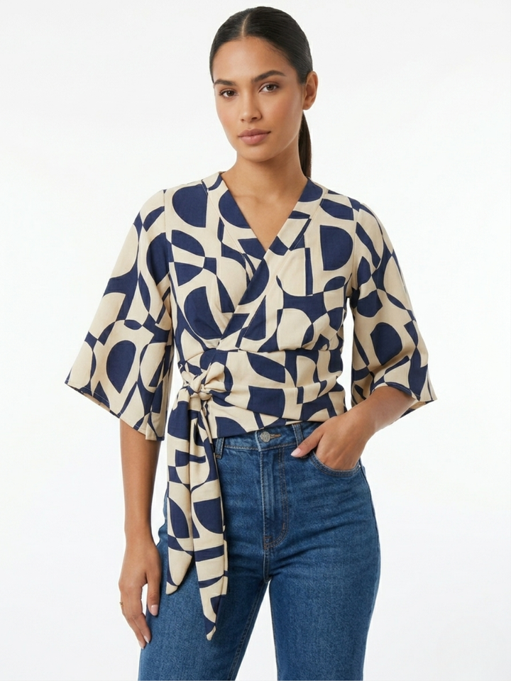 BLUSA ENVOLVENTE GERALDINE AZUL / CREMA