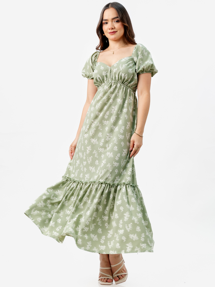 VESTIDO CASUAL LARGO CON BOBO SORAYA VERDE