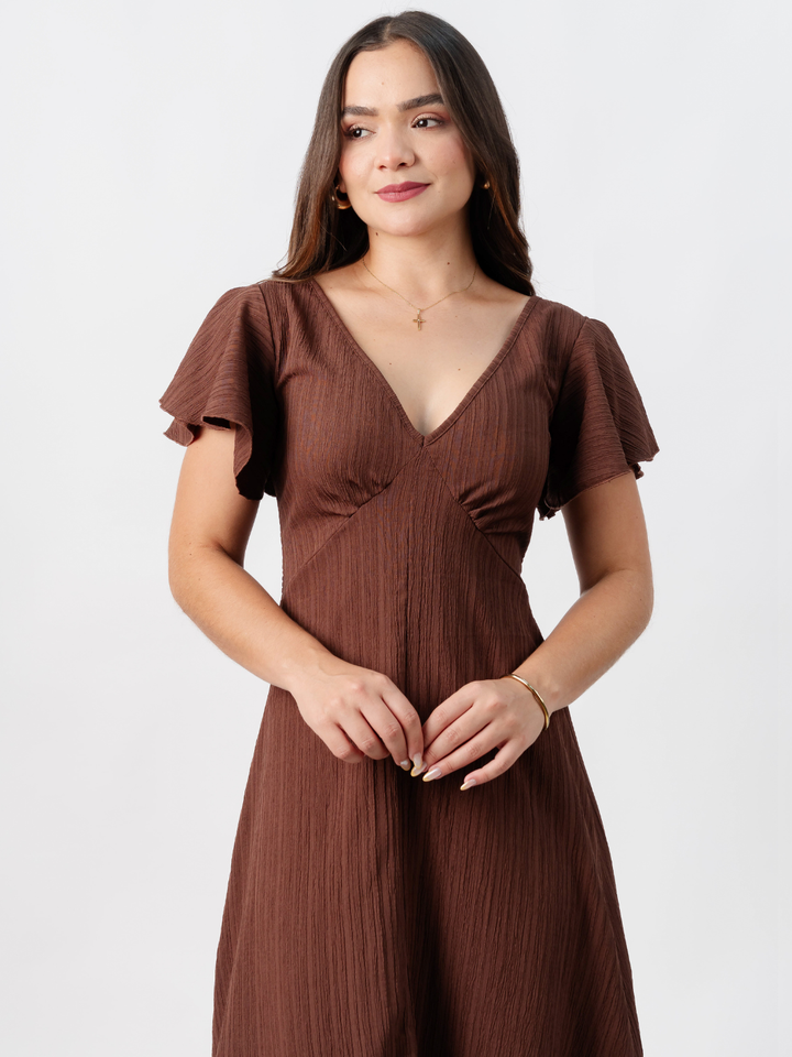 VESTIDO LARGO CORTE A BRENDA CHOCOLATE