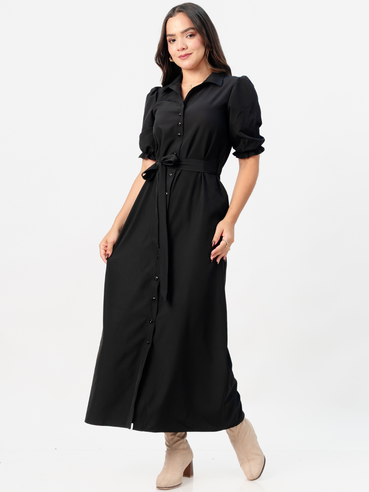 VESTIDO CAMISERO CON CINTURON ASIA NEGRO