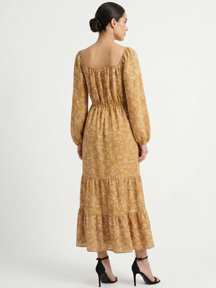 VESTIDO CASUAL LARGO CON FALDA EN TIEMPOS GIORGIA CAMEL