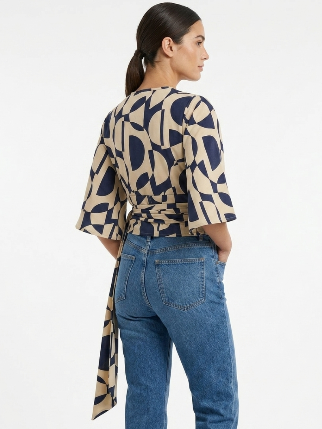 BLUSA ENVOLVENTE GERALDINE AZUL / CREMA