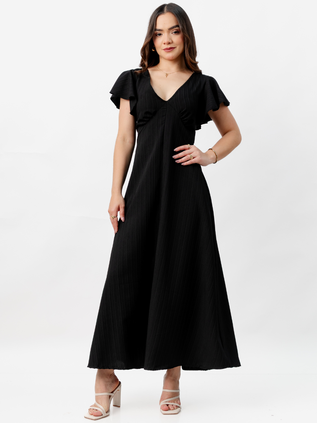 VESTIDO LARGO CORTE A BRENDA NEGRO