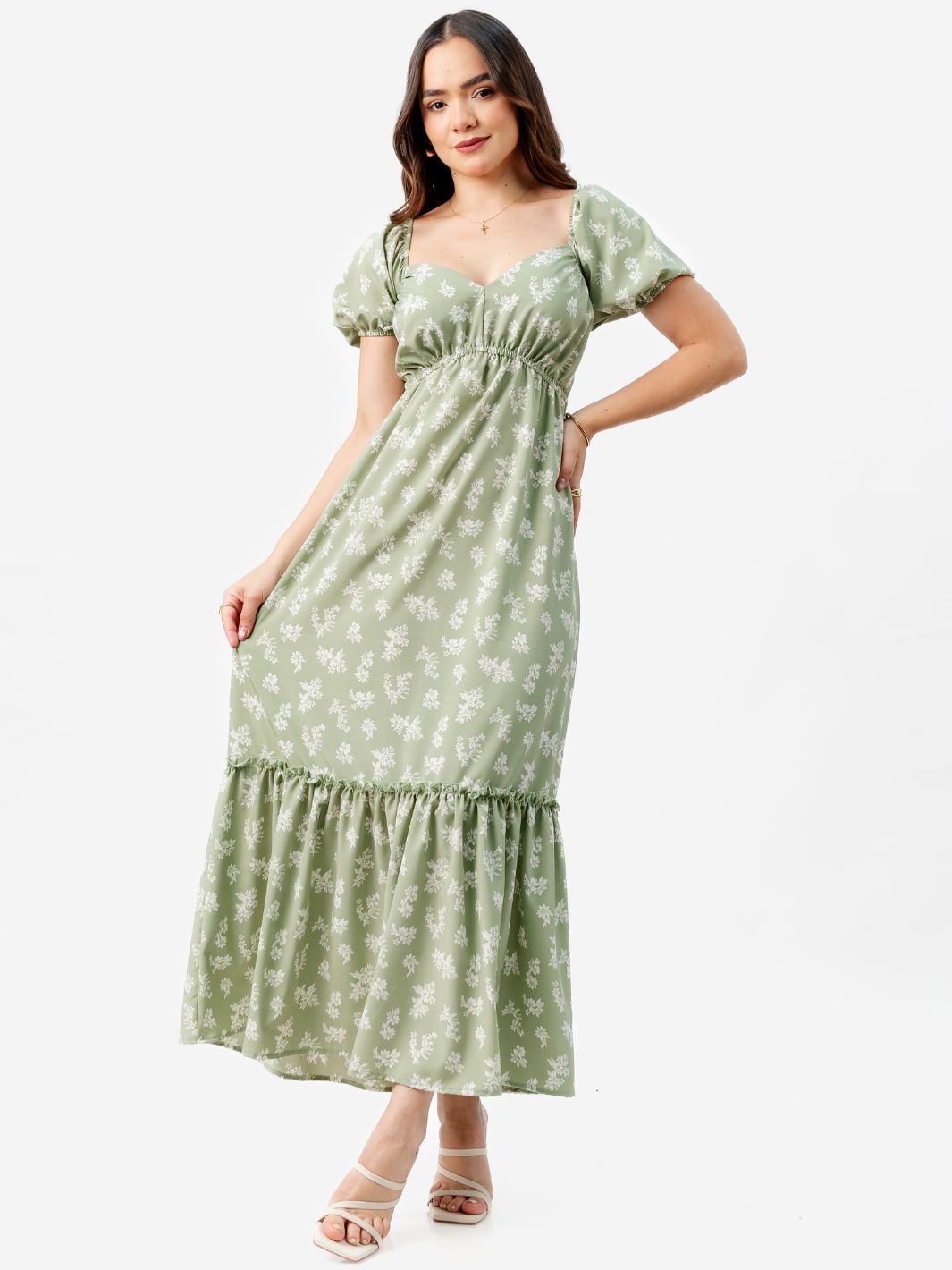 VESTIDO CASUAL LARGO CON BOBO SORAYA VERDE