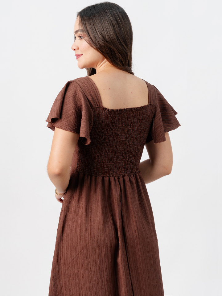 VESTIDO LARGO CORTE A BRENDA CHOCOLATE