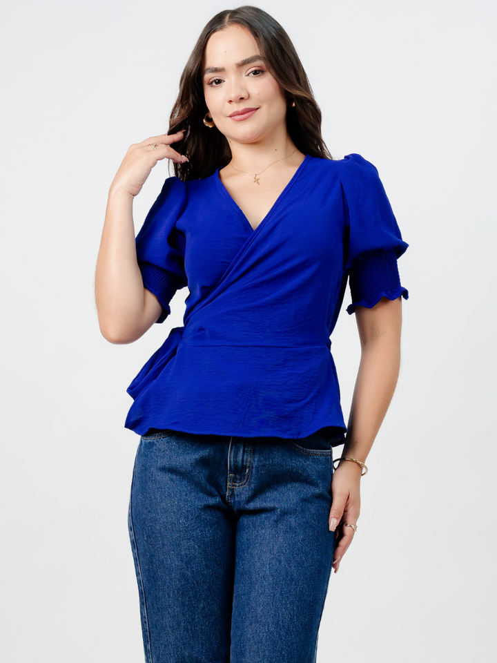 BLUSA PEPLUM ENVOLVENTE JACKIE AZULINO
