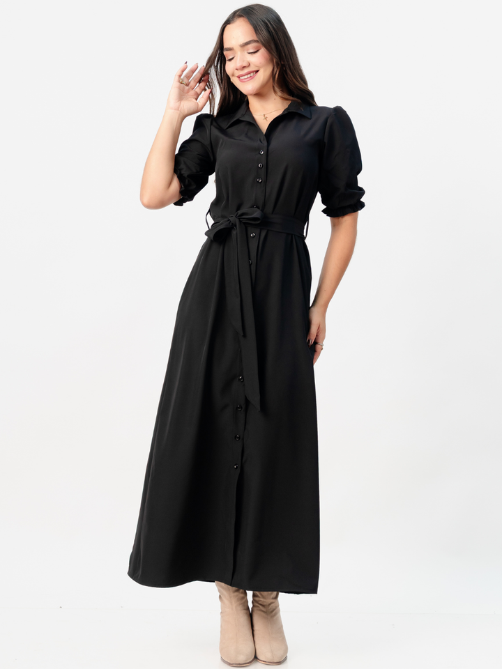 VESTIDO CAMISERO CON CINTURON ASIA NEGRO