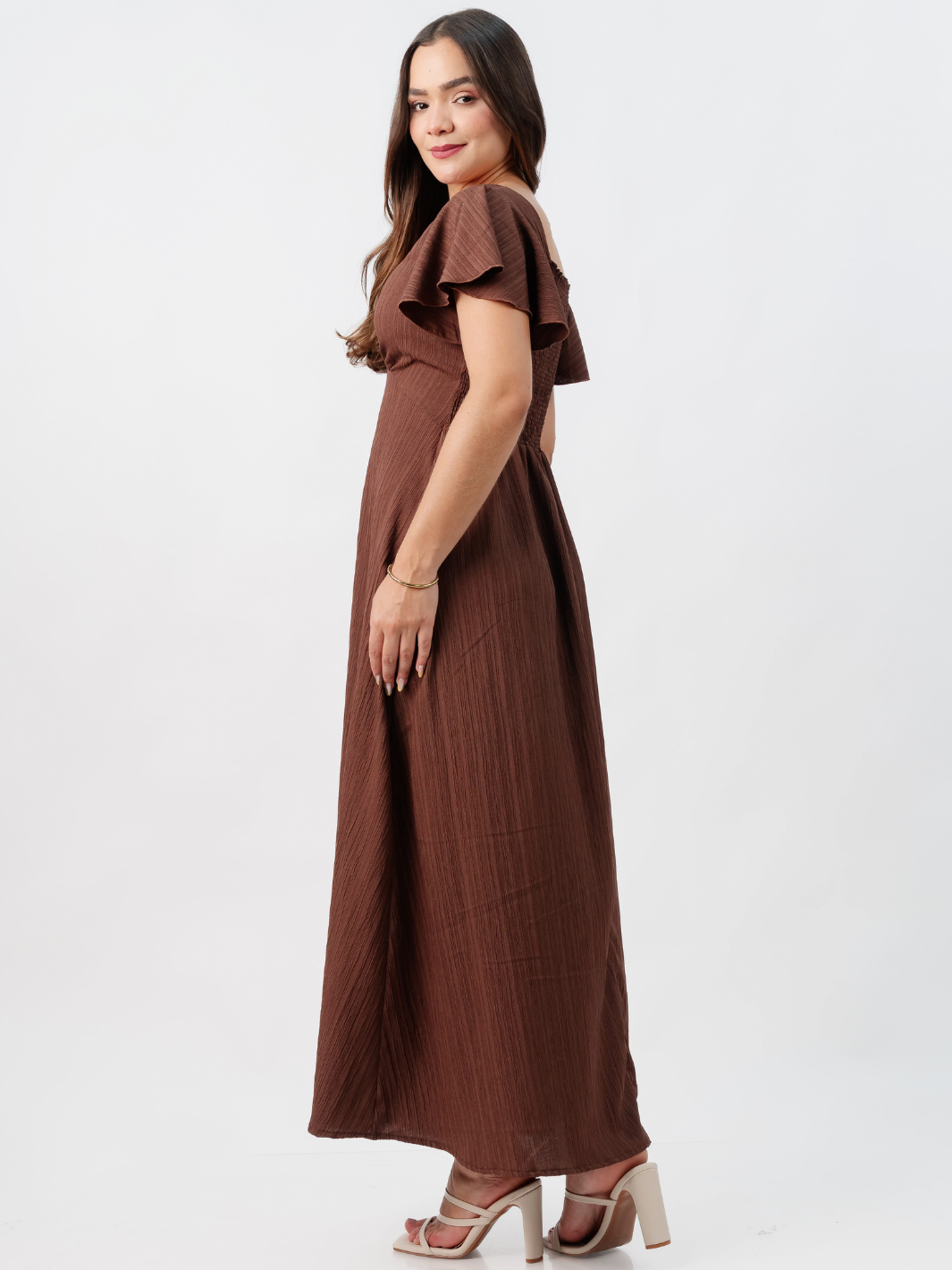 VESTIDO LARGO CORTE A BRENDA CHOCOLATE