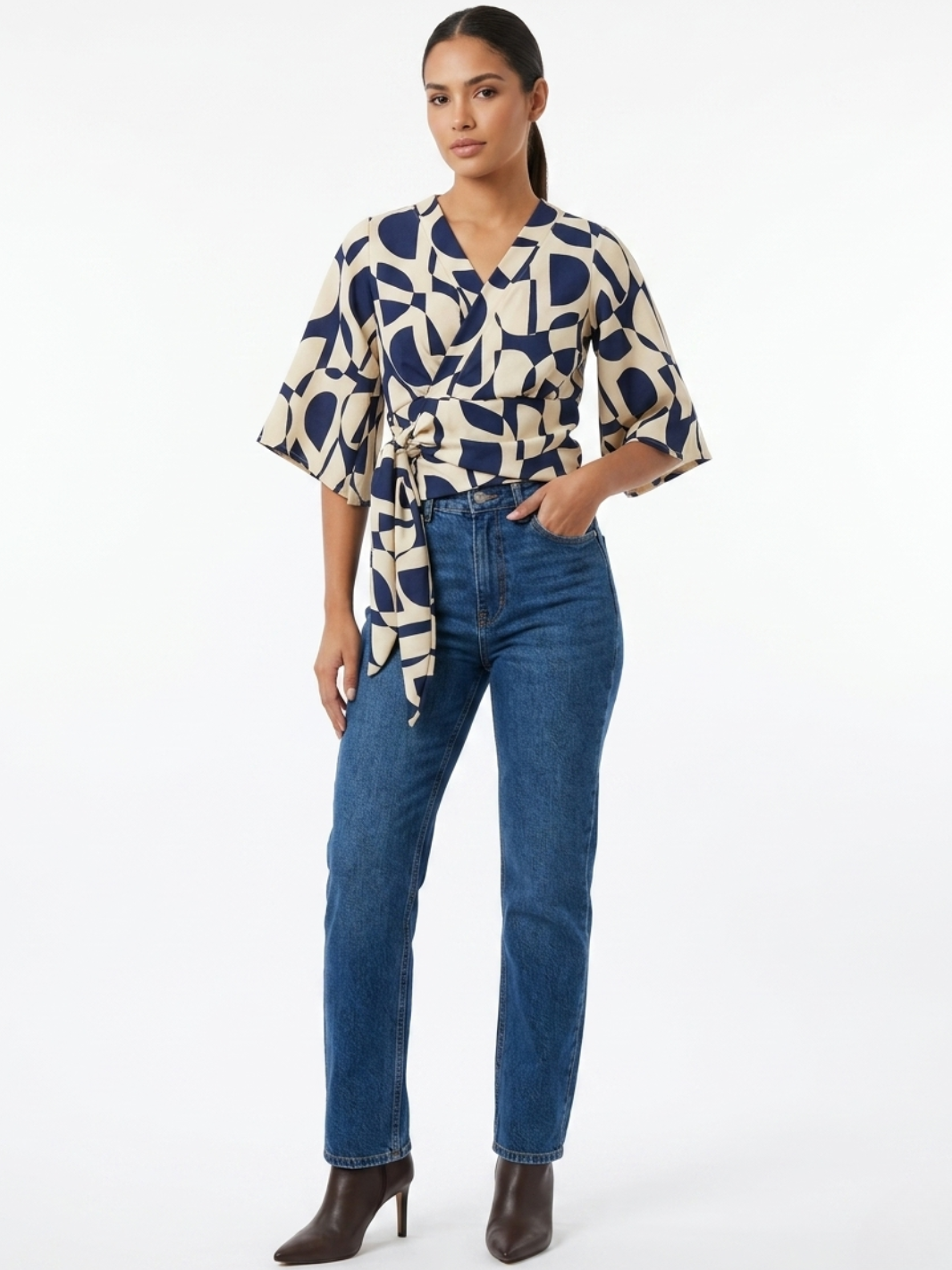 BLUSA ENVOLVENTE GERALDINE AZUL / CREMA