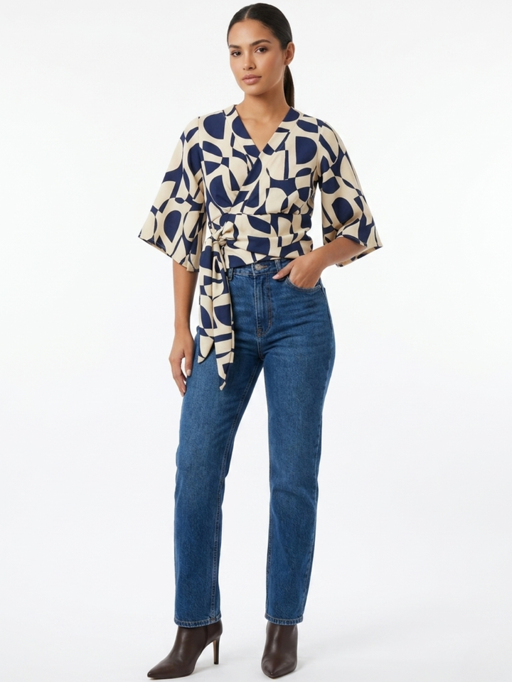 BLUSA ENVOLVENTE GERALDINE AZUL / CREMA