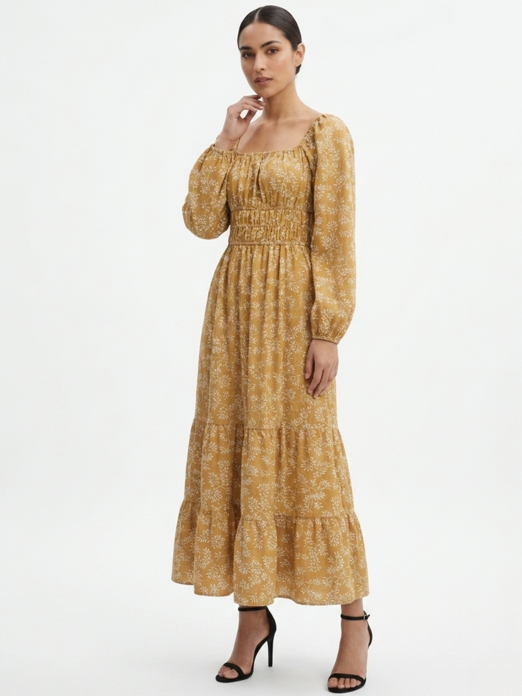 VESTIDO CASUAL LARGO CON FALDA EN TIEMPOS GIORGIA CAMEL