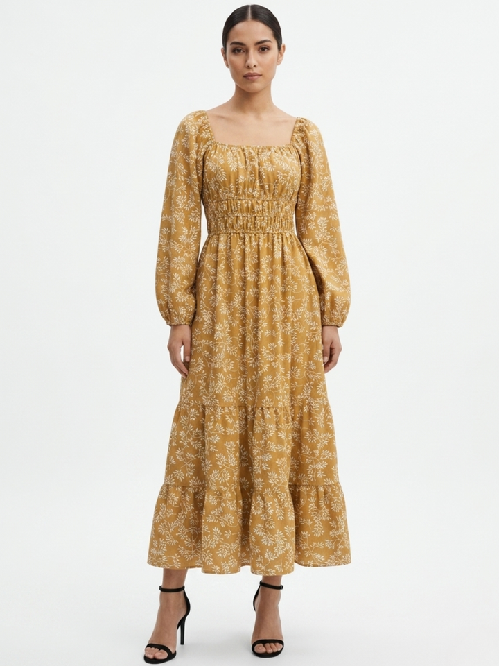 VESTIDO CASUAL LARGO CON FALDA EN TIEMPOS GIORGIA CAMEL