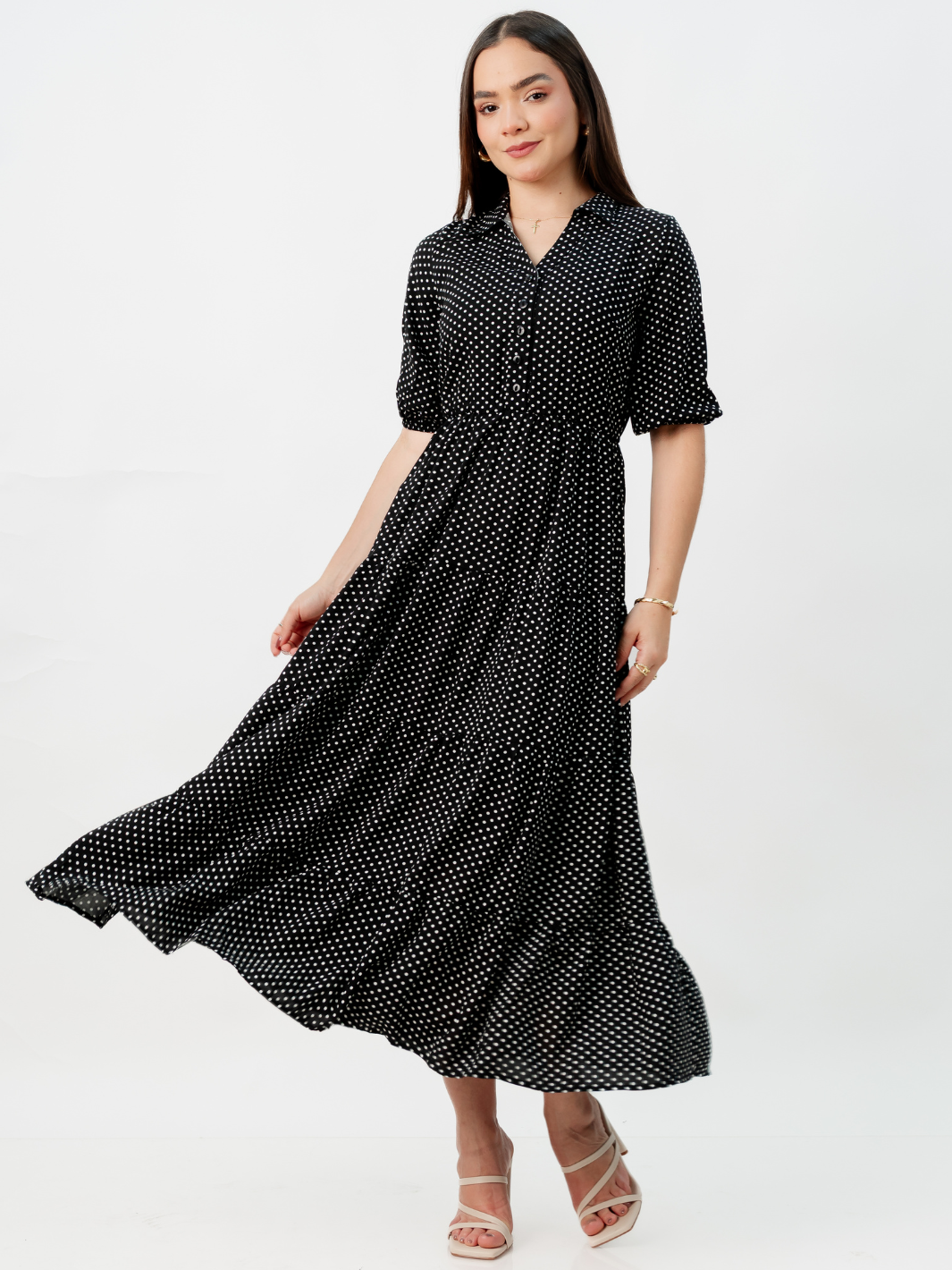 VESTIDO CAMISERO CON FALDA EN TIEMPOS ZAMIRA NEGRO