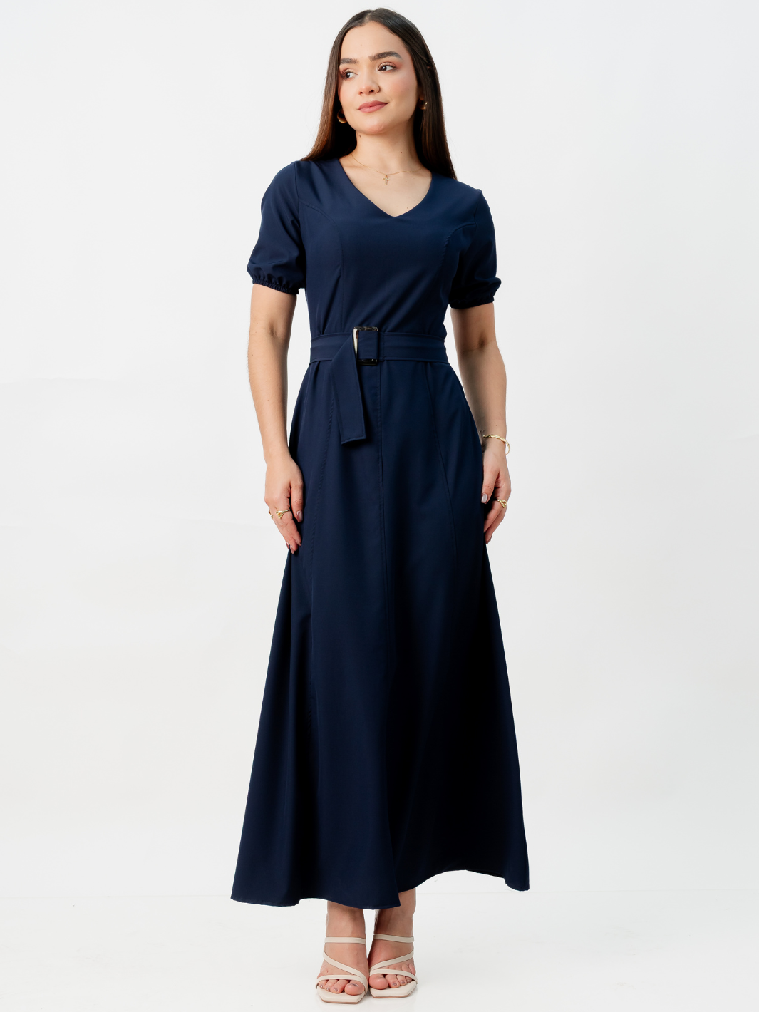 VESTIDO CASUAL LARGO EN CORTE A FERGIE AZUL