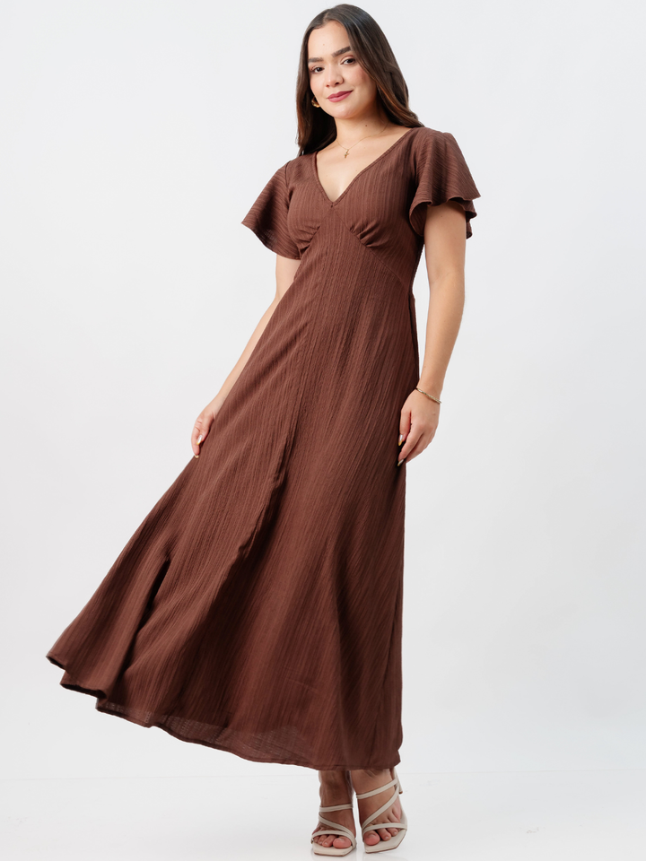 VESTIDO LARGO CORTE A BRENDA CHOCOLATE