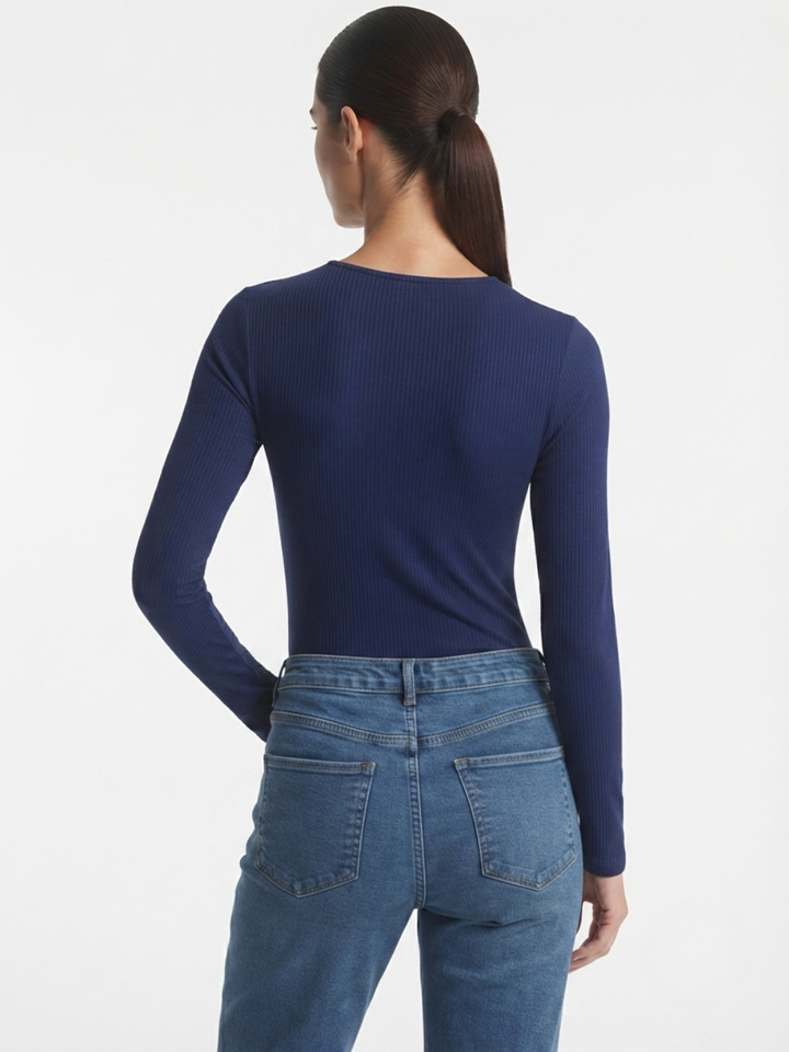 POLO MANGA LARGA Y ARGOLLA DE CAREY TEFY AZUL