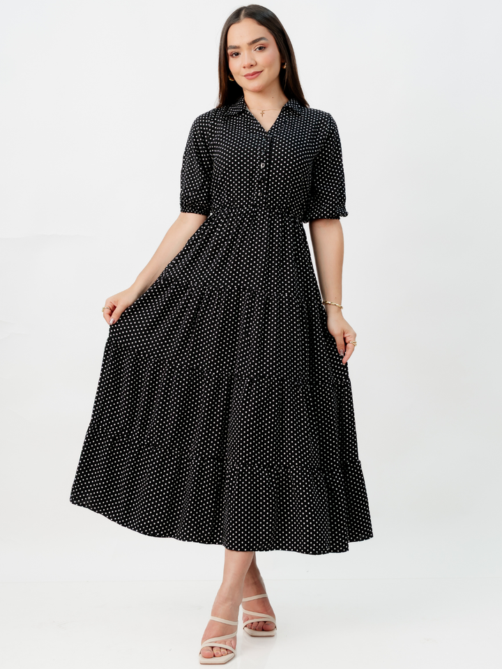 VESTIDO CAMISERO CON FALDA EN TIEMPOS ZAMIRA NEGRO