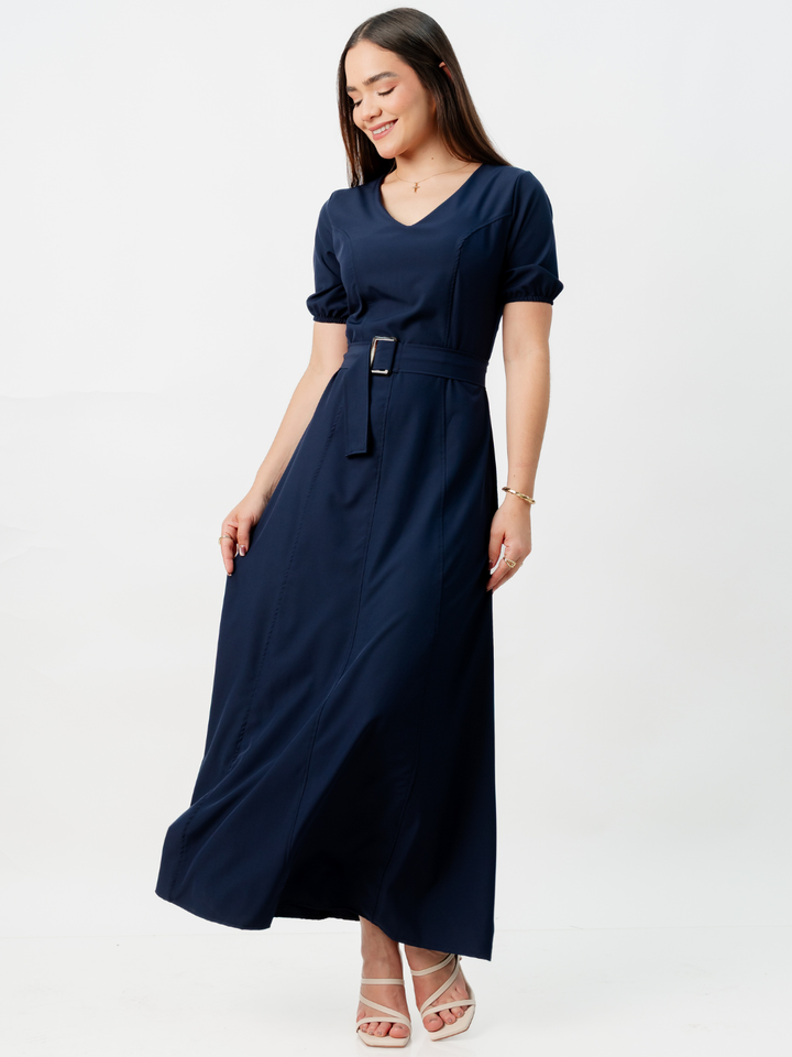 VESTIDO CASUAL LARGO EN CORTE A FERGIE AZUL