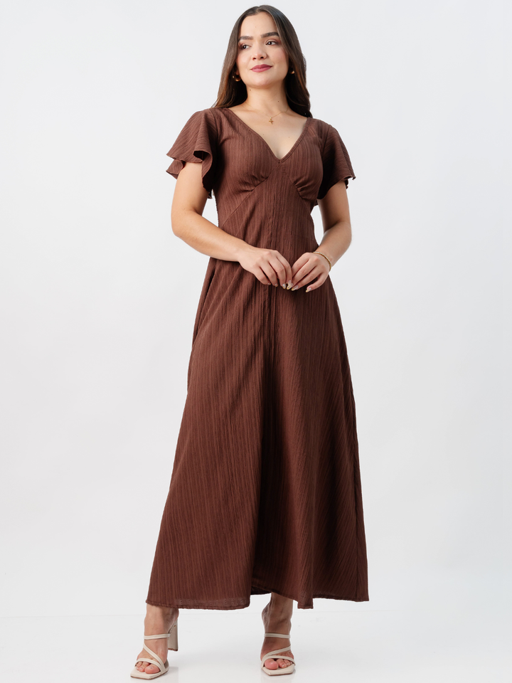 VESTIDO LARGO CORTE A BRENDA CHOCOLATE